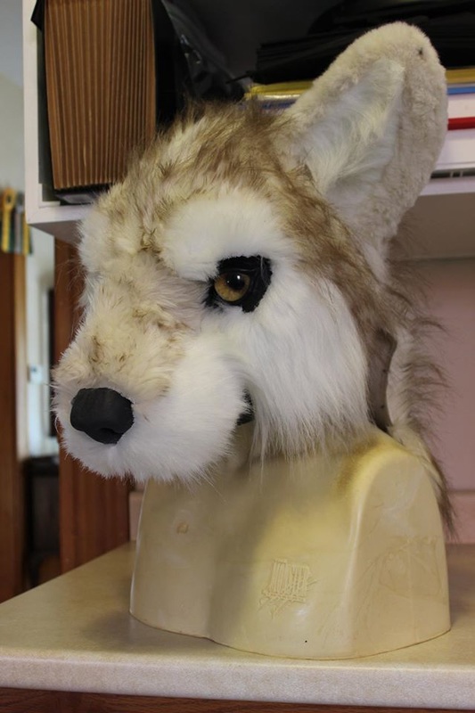 fur partially sewn together for fursuit wolf head