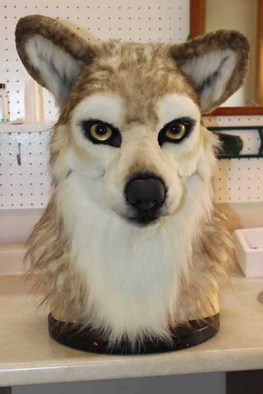 fursuit wolf head after airbrushing