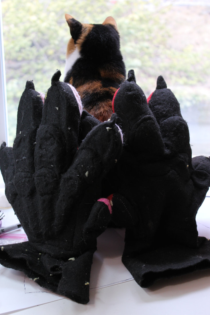 Feral canine handpaw mockup for fursuit with cat