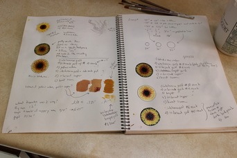 Notebook of color sketches for painting resin wolf eyes for a fursuit head