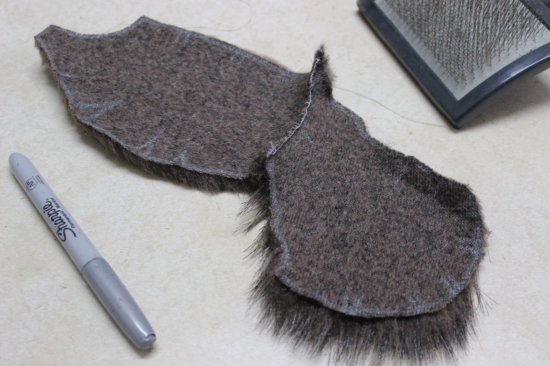  cheek and muzzle fur pieces sewn together with blanket stitch