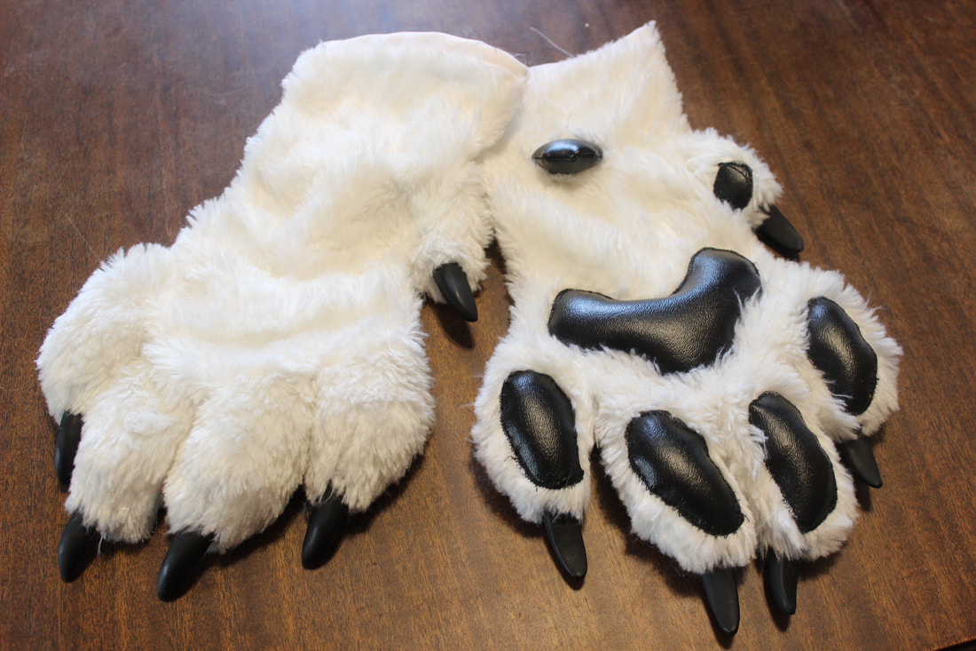 fursuit handpaws with appliqued toebeans and resin claws