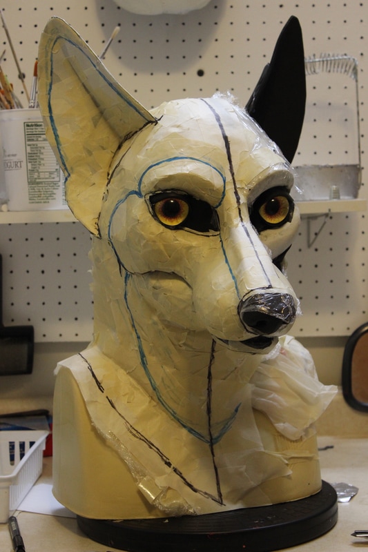 sans souci studios resin wolf head base with markings on masking tape pattern