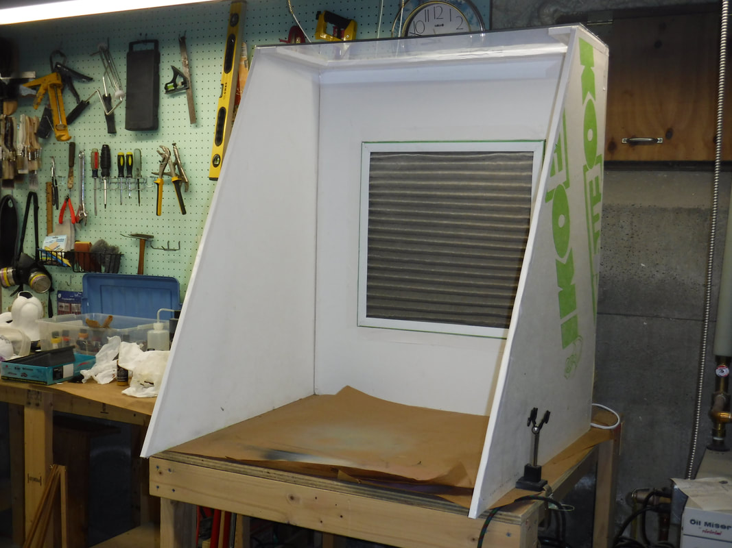 A DIY spray booth for airbrushing fursuit heads and parts - Sans