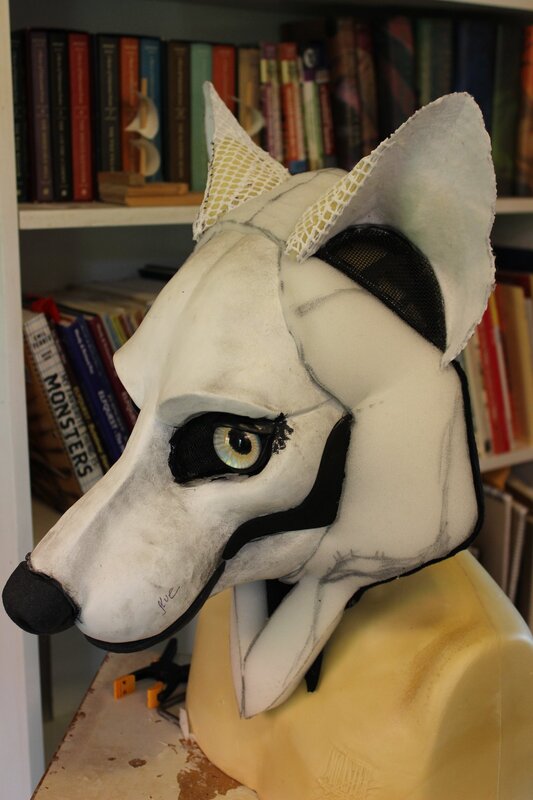 resin wolf base by sans souci studios with foam ruff and ears