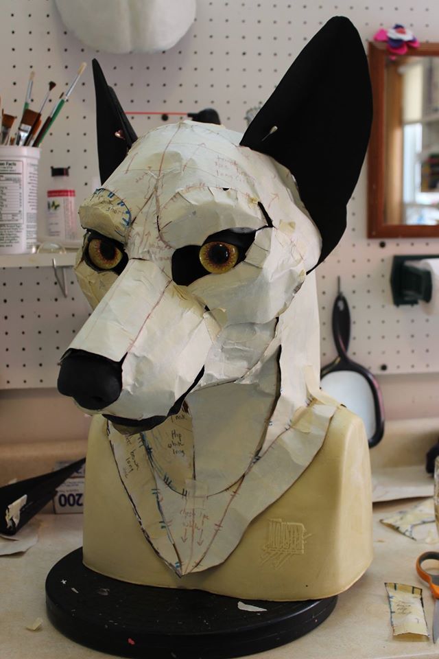  playing with pattern pieces on sans souci studios resin wolf head base