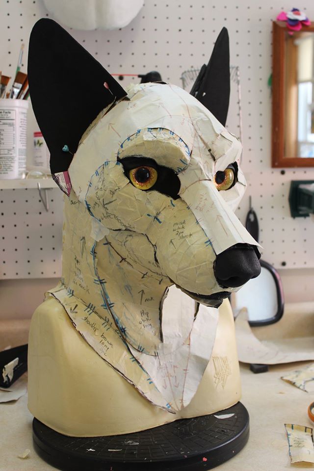 playing with pattern pieces on Sans Souci Studios resin wolf head base