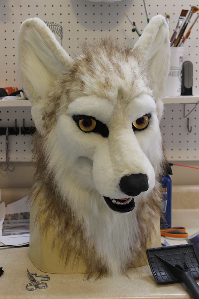 fursuit wolf head by sans souci studios after shave and trim