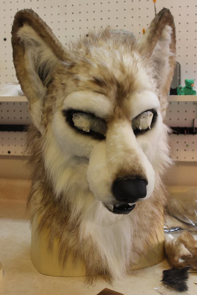 fursuit wolf head by sans souci studios brown paint airbrushed on