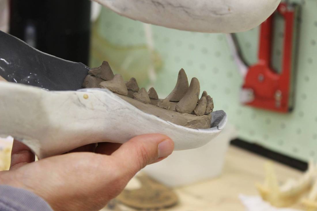 sculpting jawset teeth in resin wolf head fursuit mask