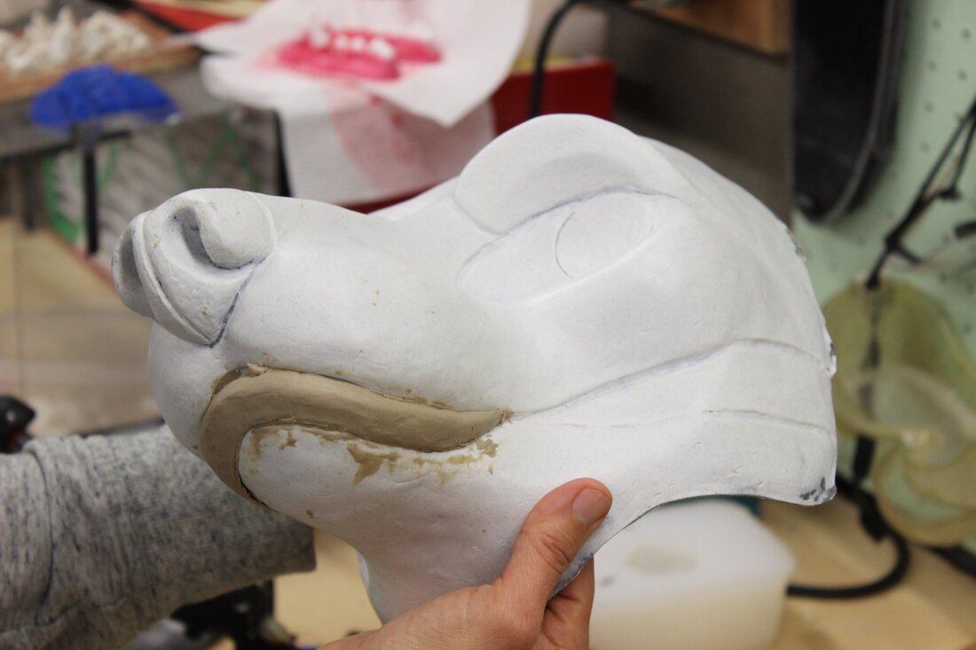 sculpting a lip for a resin fursuit wolf head
