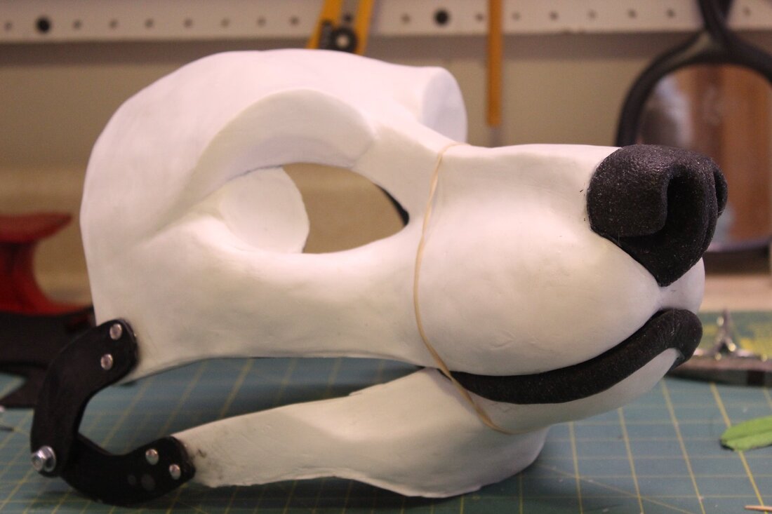 silicone lip on a resin fursuit wolf head