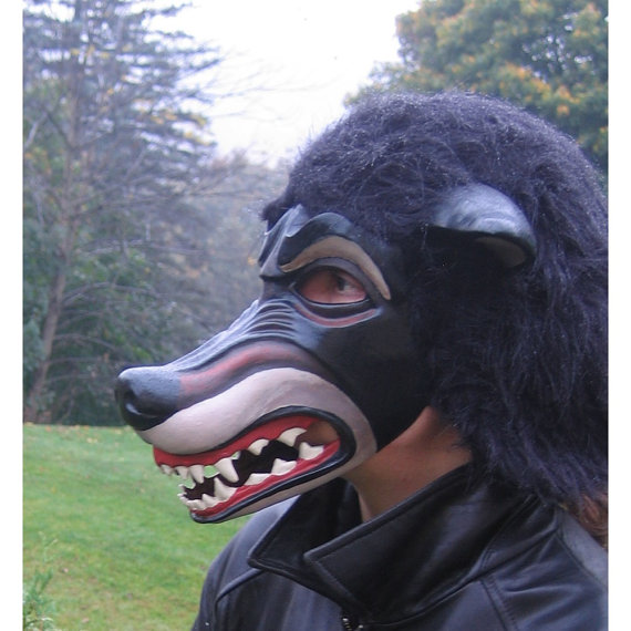  furry hood on wolf mask for Etsy photoshoot