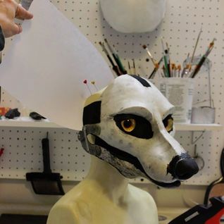 making ear pattern for Sans Souci Studios fusuit wolf head