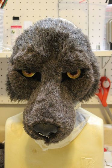 practice mask face sewn together out of scrap fur