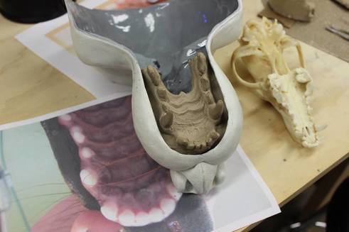 sculpting jawset teeth for resin wolf head fursuit