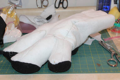 Handpaw in progress made out of felt
