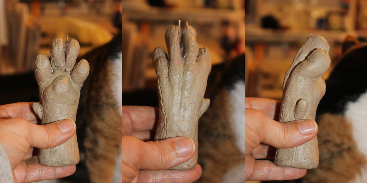 clay paw model for a fursuit handpaw pattern