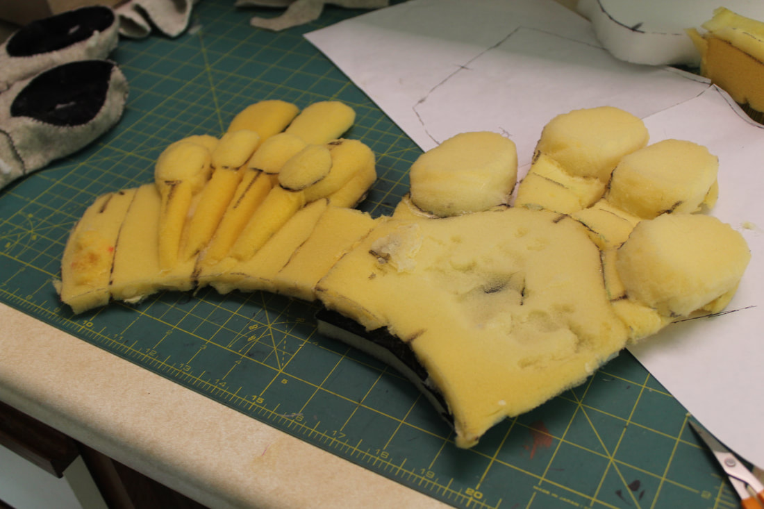 foam support for feral canine handpaw for fursuit in progress