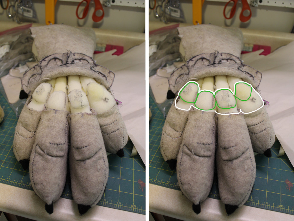 Canine feral handpaw in progress for fursuit